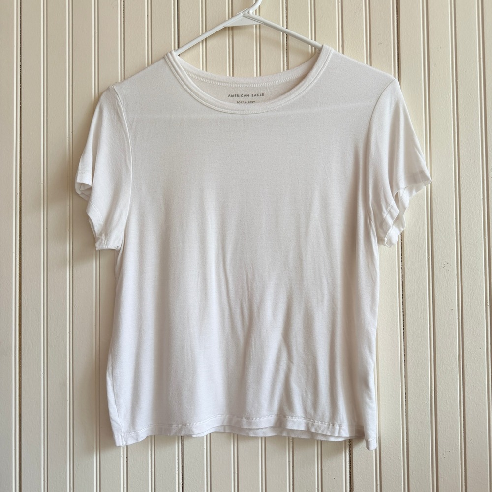 American Eagle Soft & Sexy Basic White Short Sleeve Crew Neck T-Shirt Small